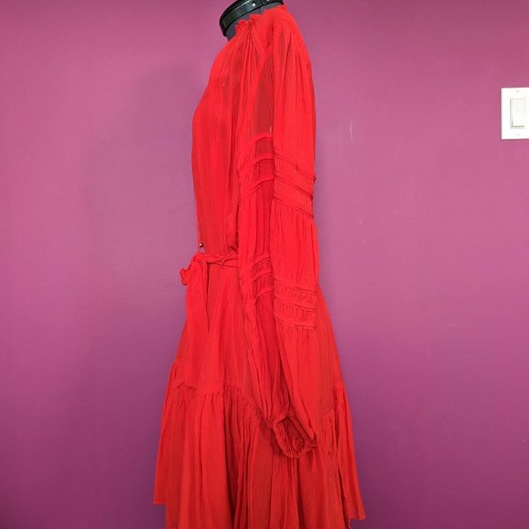 Banana Republic Crinkle Shirtdress with Silk in Red Sunset XS - Picture 6 of 12